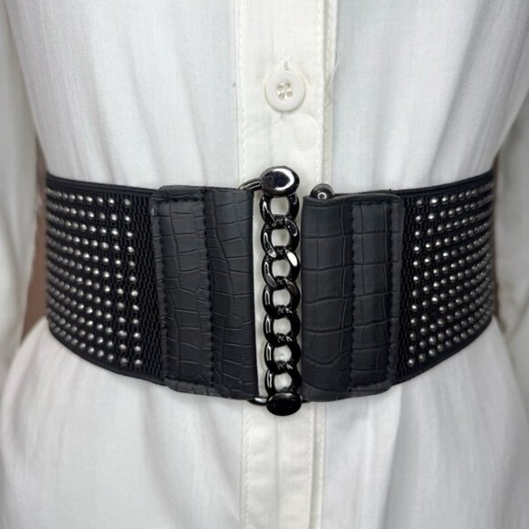 Black wide elastic waistband belt - Picture 1 of 8